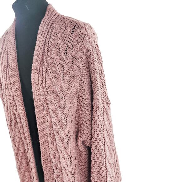 Topshop Women’s Chunky Cable Knit Long Open Front Cardigan Pink Rose Size 8 - Picture 9 of 16
